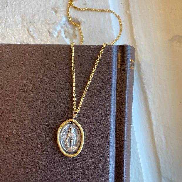 St. Peregrine with detail accented with 22k on gold filled chain