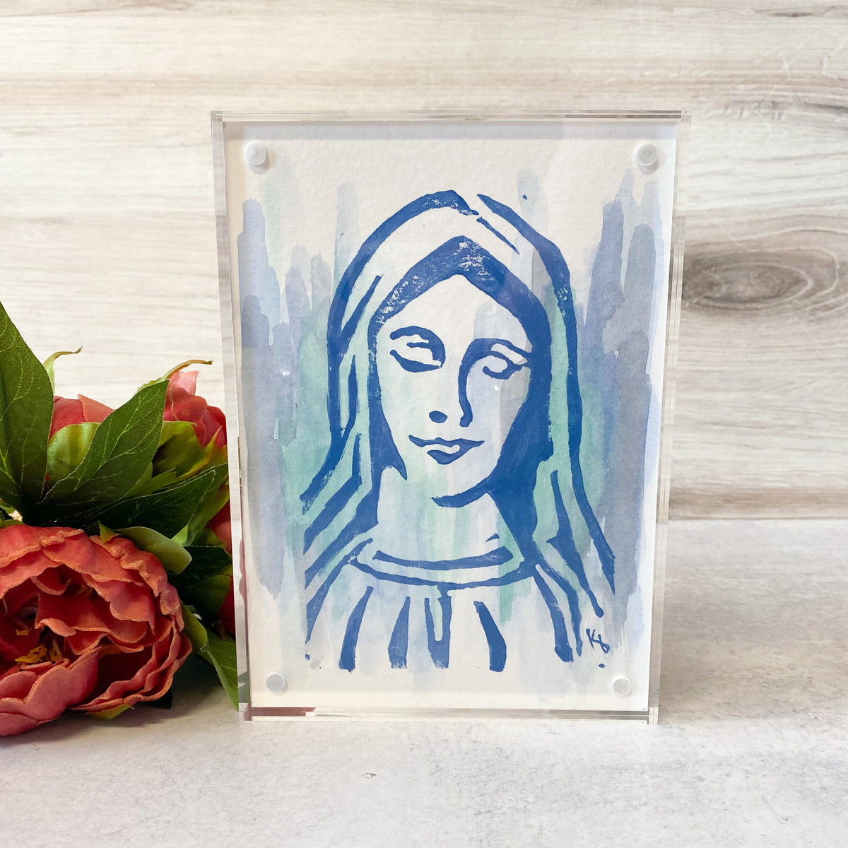 5x7 Assorted Linoblock Original Paintings in Acrylic Frame