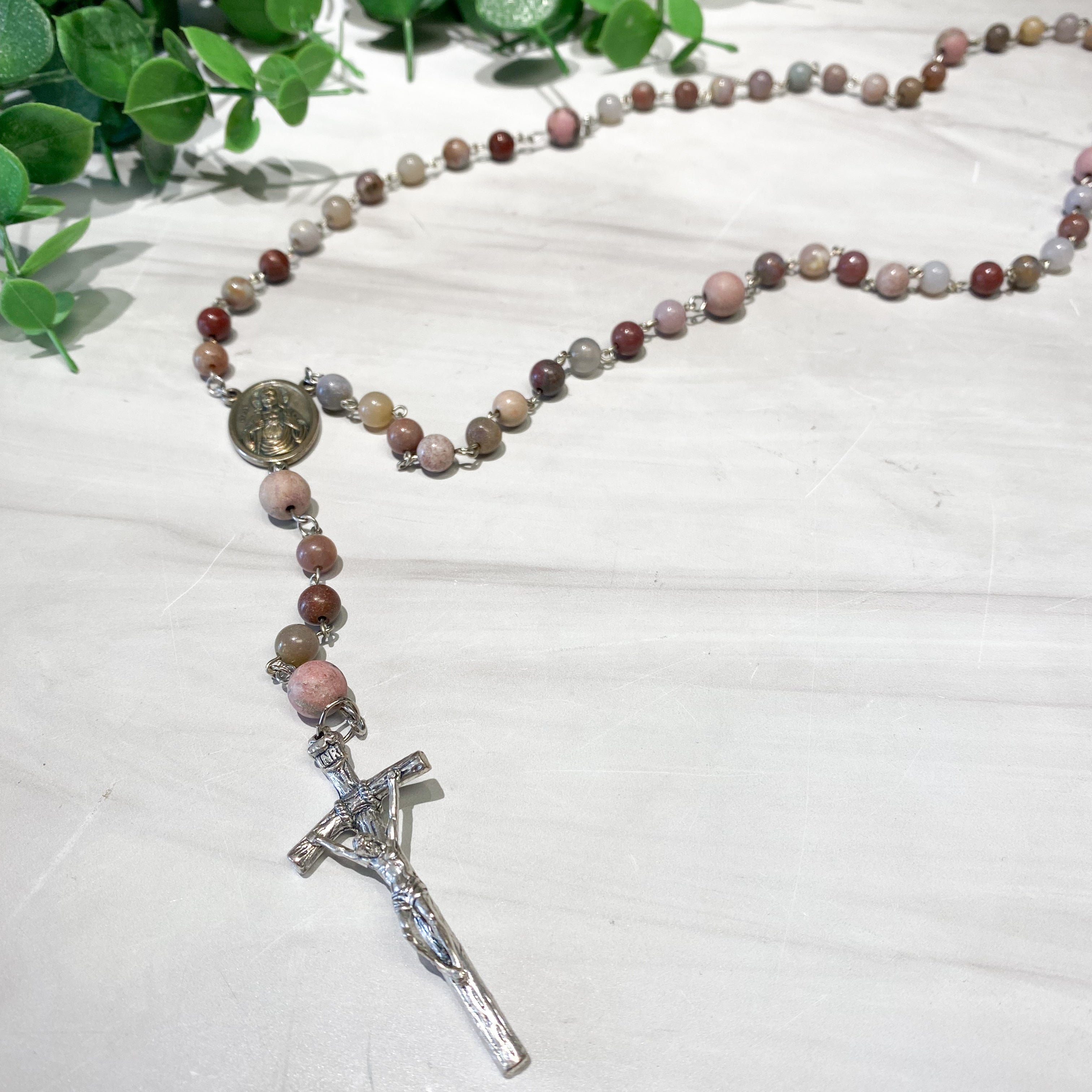 Mauve & Brown Vintage Sacred Heart Rosary
