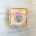 Pink Pewter Baby in Manger Crib Medal