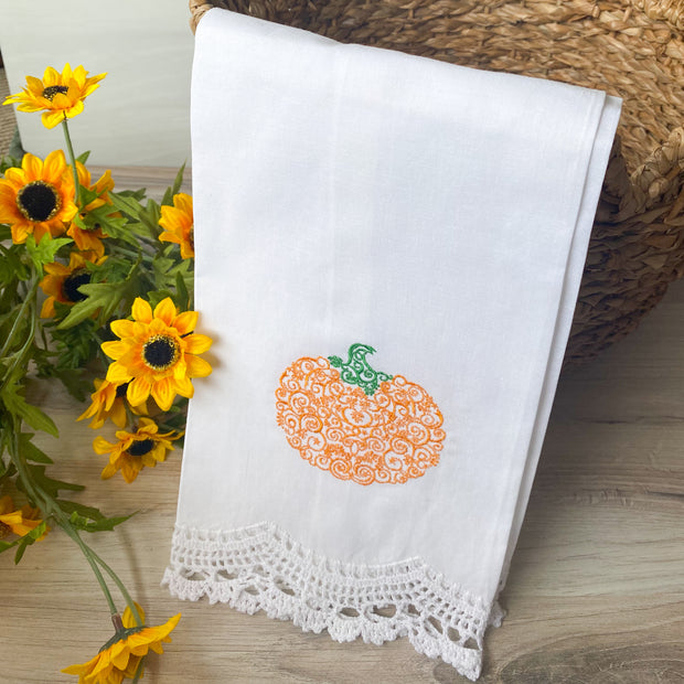 Handmade Decorative Pumpkin Tea Towel - Small Scroll