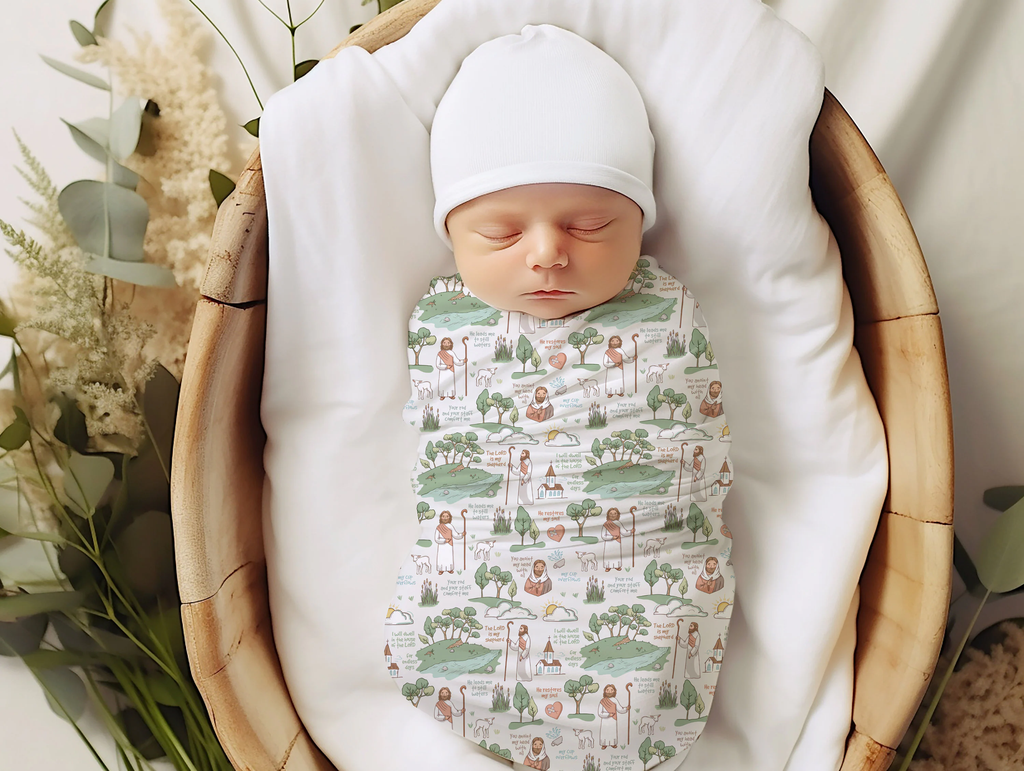 The Good Shepherd Muslin Deluxe Swaddle I Catholic Gift