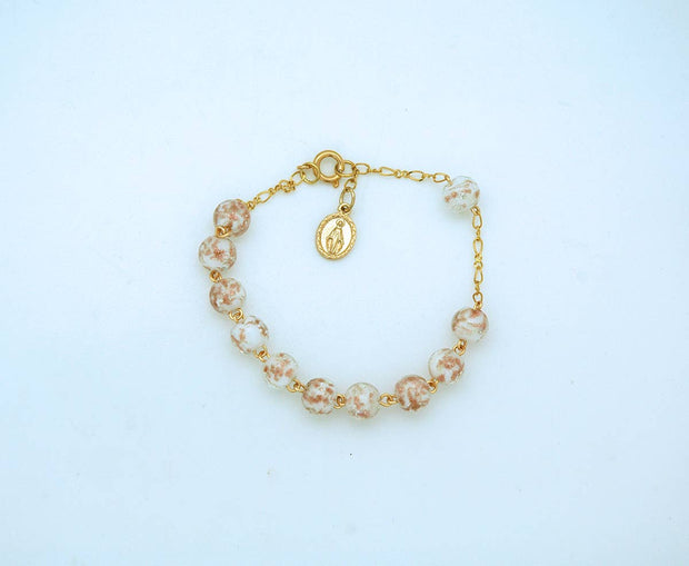 Luminous White Glass Beaded  Rosary Bracelet