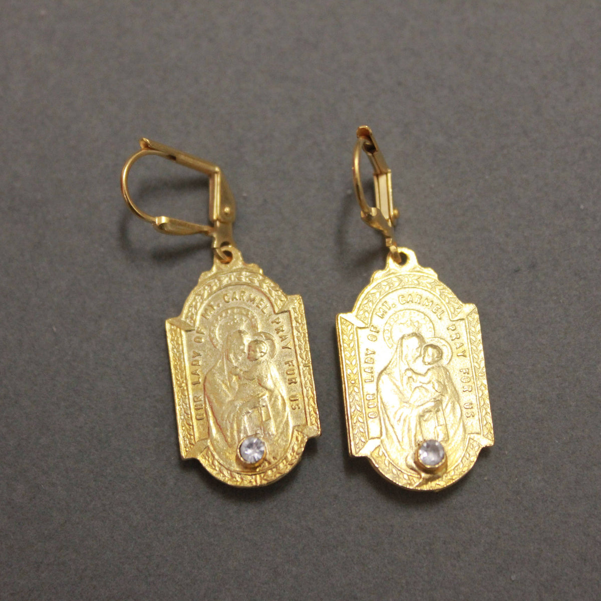 Our Lady of MT Carmel Dangle Earrings with Rhinestone Accent