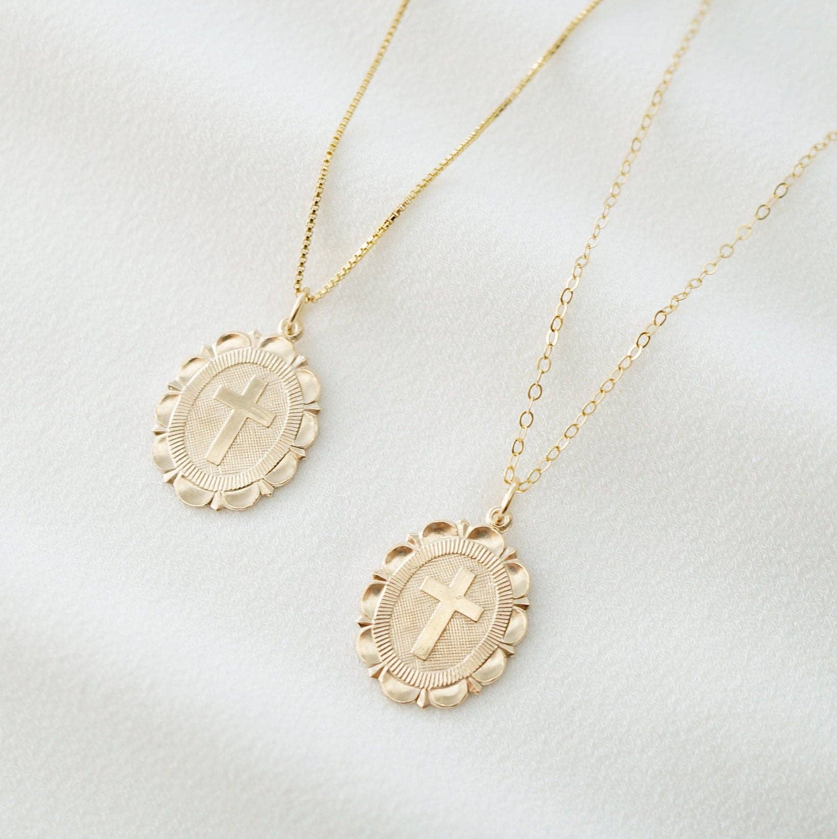 Cross Coin Medallion Necklace (Monet) in 14K Gold Fill