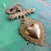 Small Cross Heart Tin Ornament