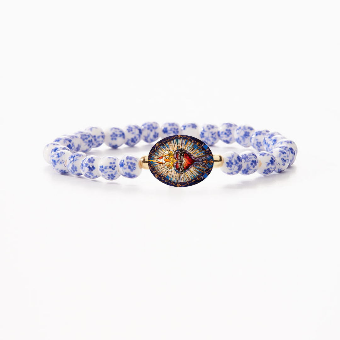 HOLY WATER SACRED HEART BRACELET - Porcelain Beads