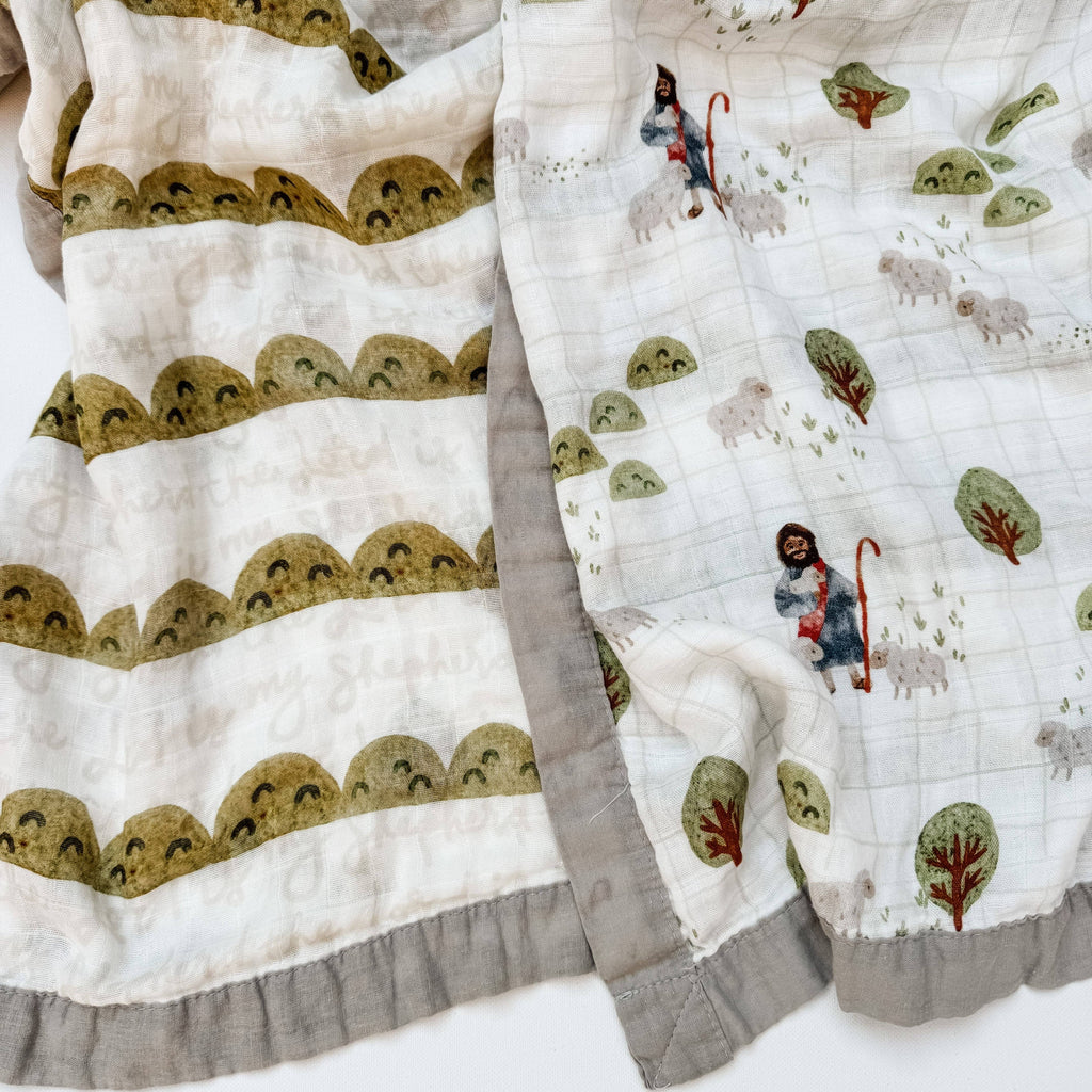 Catholic Luxury Double Sided Muslin Blanket - The Lord is my Shepherd