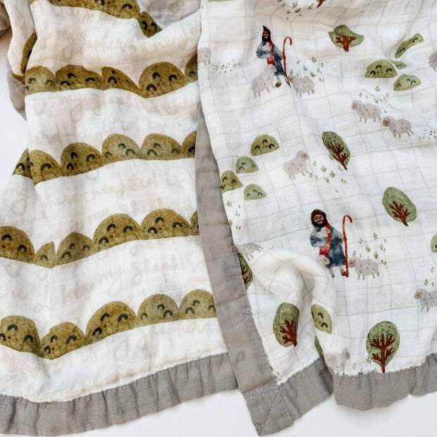 Catholic Luxury Double Sided Muslin Blanket - The Lord is my Shepherd