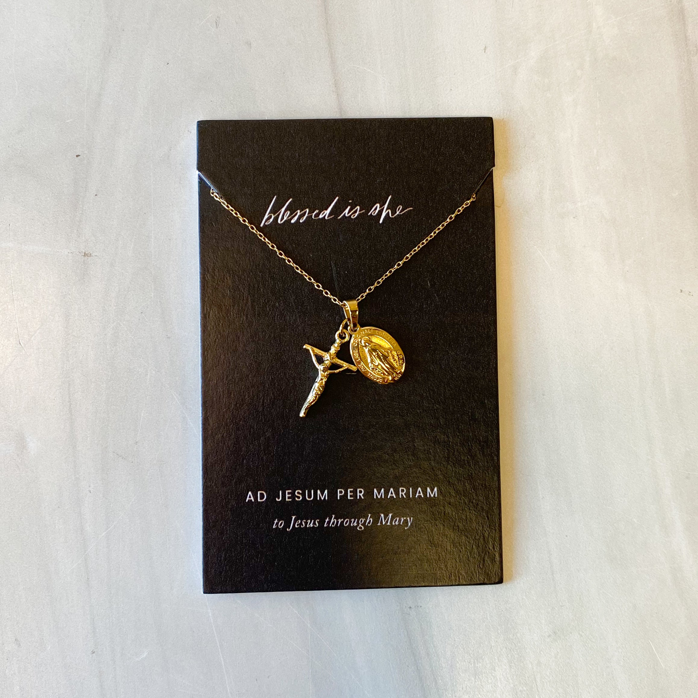 Gold Dainty Crucifix and Miraculous Medal Necklace