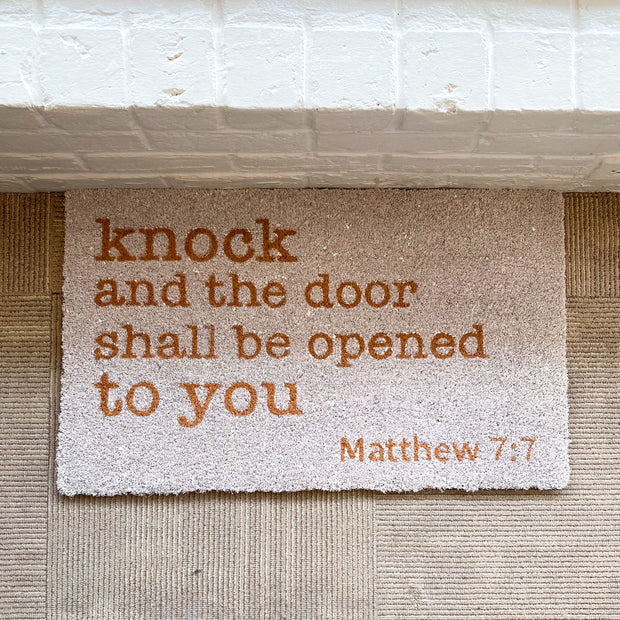 Matthew 7:7 Coir Doormat White/Natural 30x18