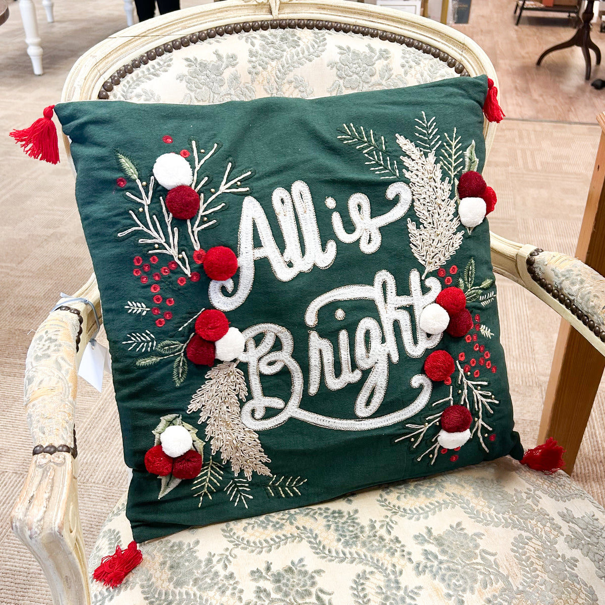 Holiday Fabric Pillow 18x18, 3 Asst