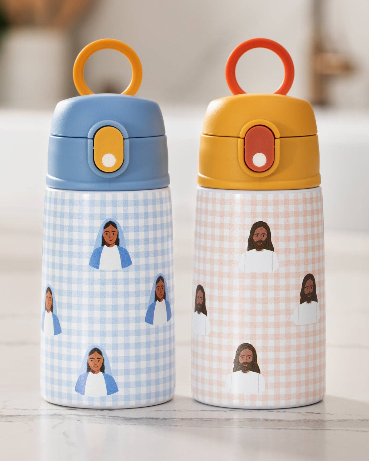 Pink Gingham Jesus Water Bottle – 13.5oz Stainless Steel