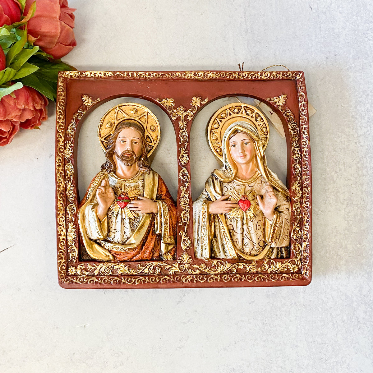 Heart of Mary and Jesus Plaque 9"Wx7.5"H