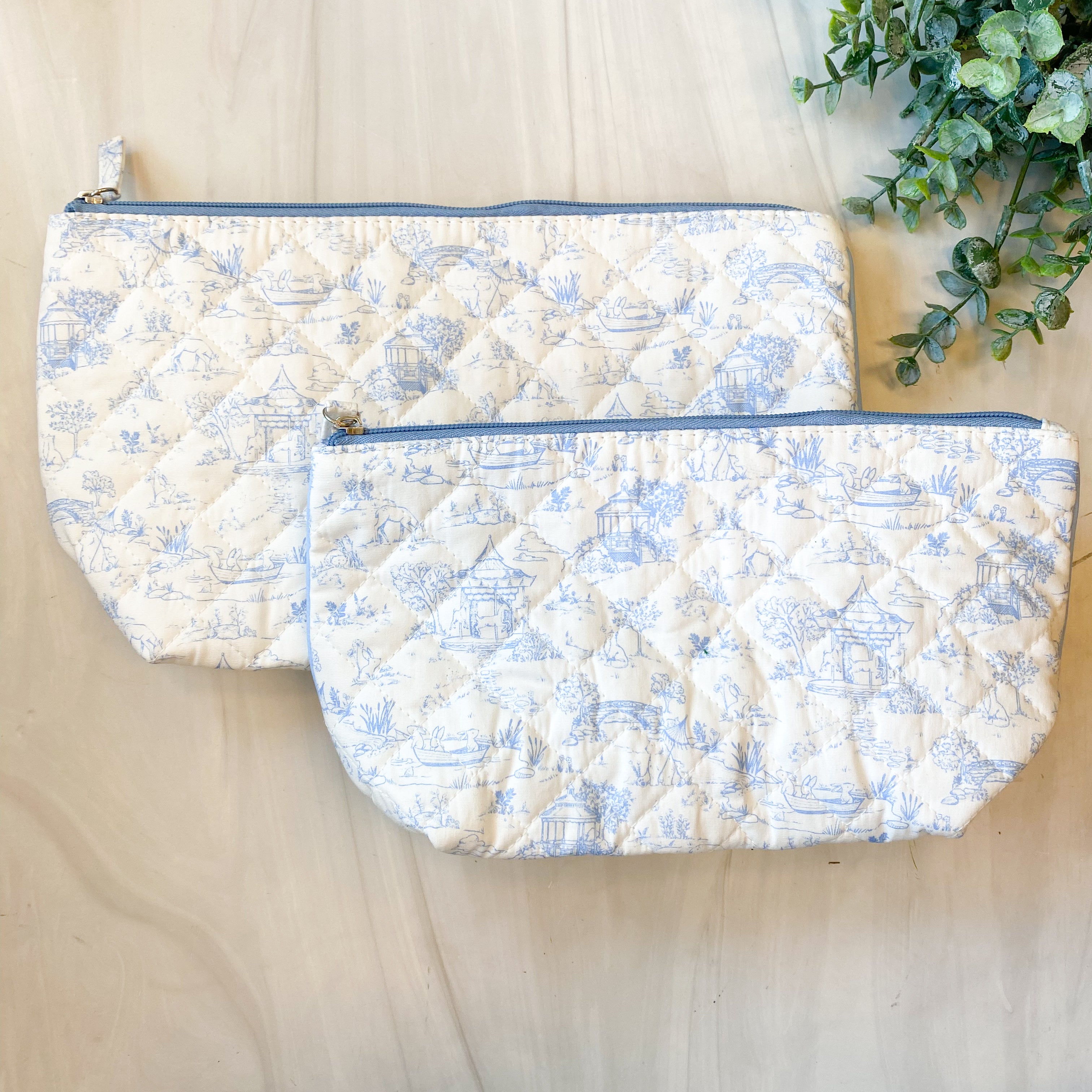 Animal Toile Set of 2 Quilted Multipurpose Pouches with Lining
