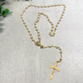 White Pearl Bead Gold Rosary Boxed