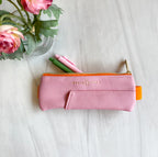 Vegan Leather Pen Pouch - Pink and Orange