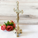 Crucifix Standing, double sided, shiny brass 13"