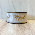 1.5"x10yds Cotton Linen Gold Glitter Noel, Ivory