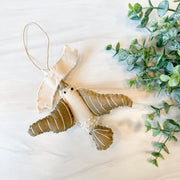 Handmade Canvas Bird Ornament, Cream & Gold, 2 styles