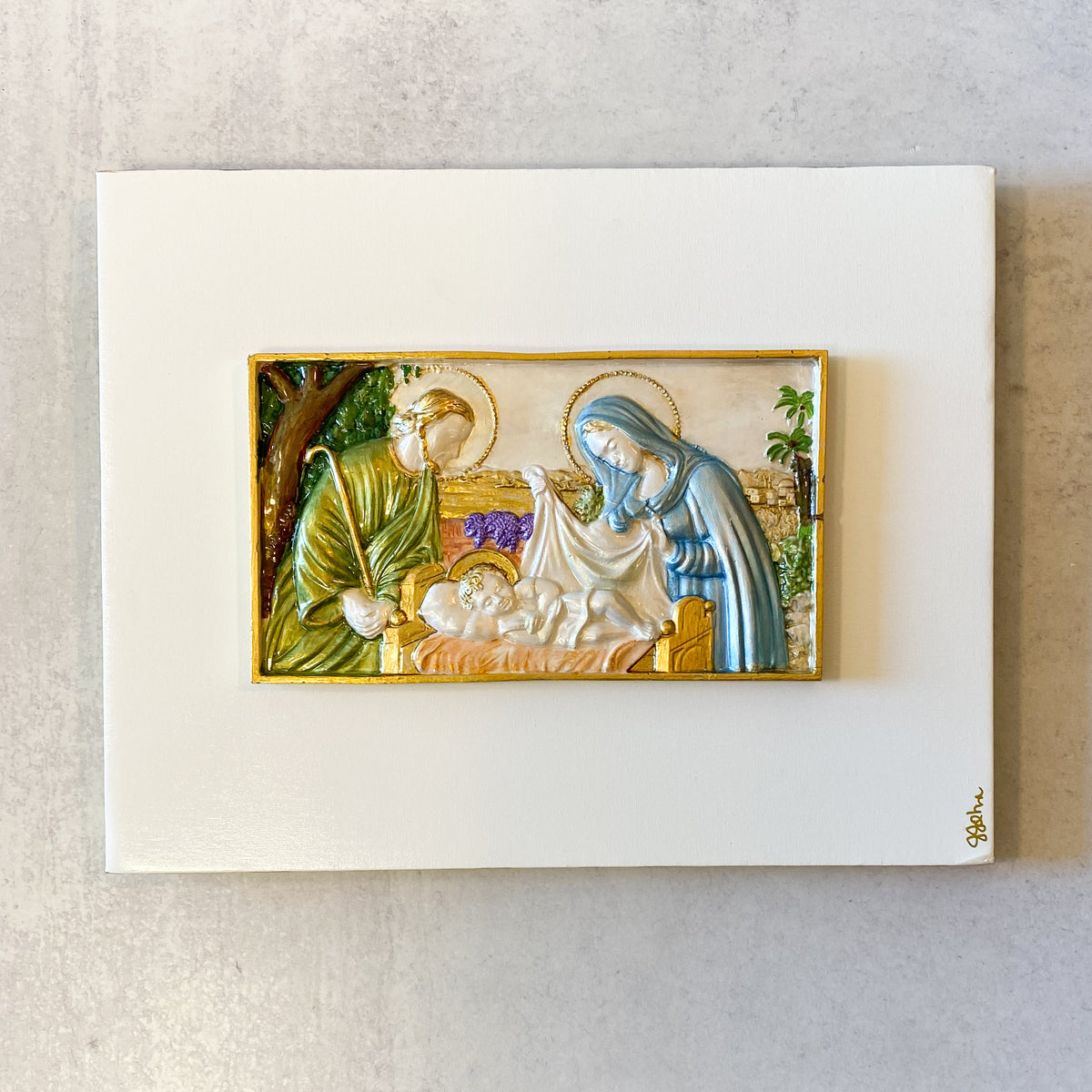 Holy Family on 11"x14" White & Gold Board