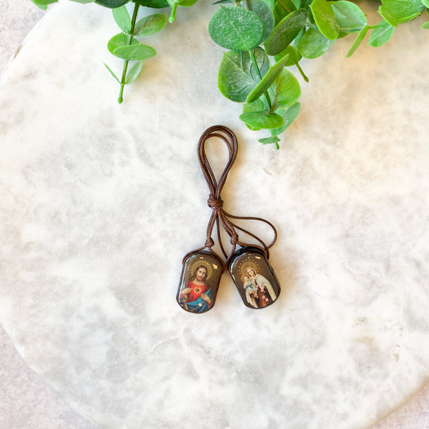 Large Brazilian Wood Scapular Charm Necklace
