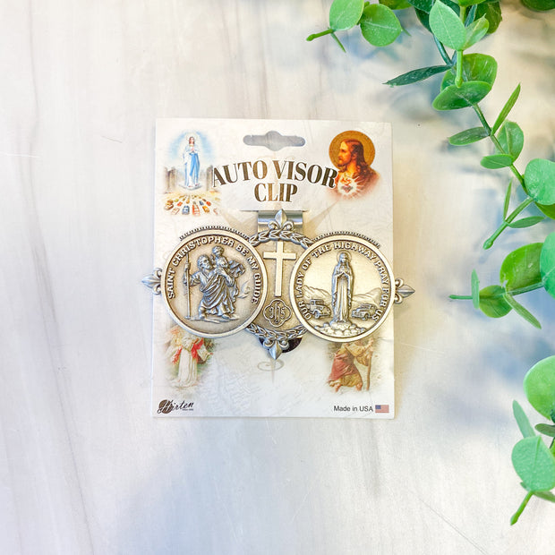 Saint Christopher and Our Lady of the Highway Visor Clip