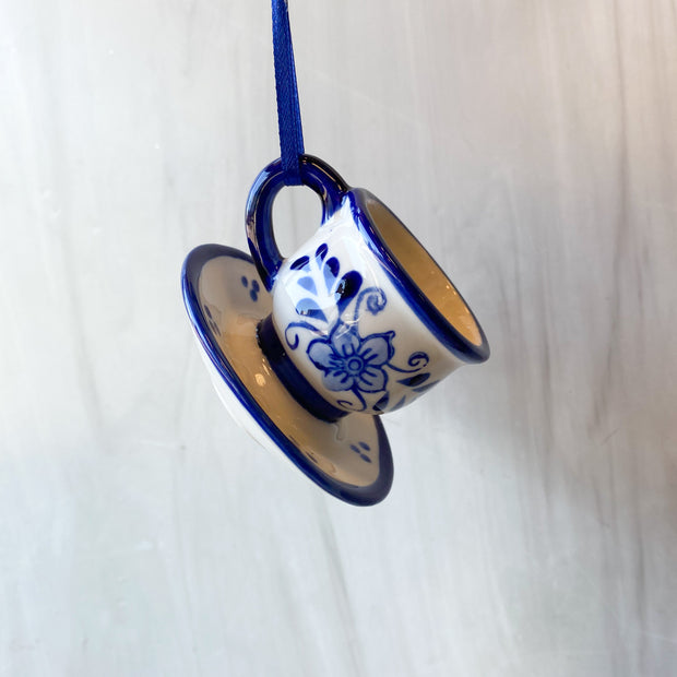 Blue/White Floral Teapot/Cup Ornaments