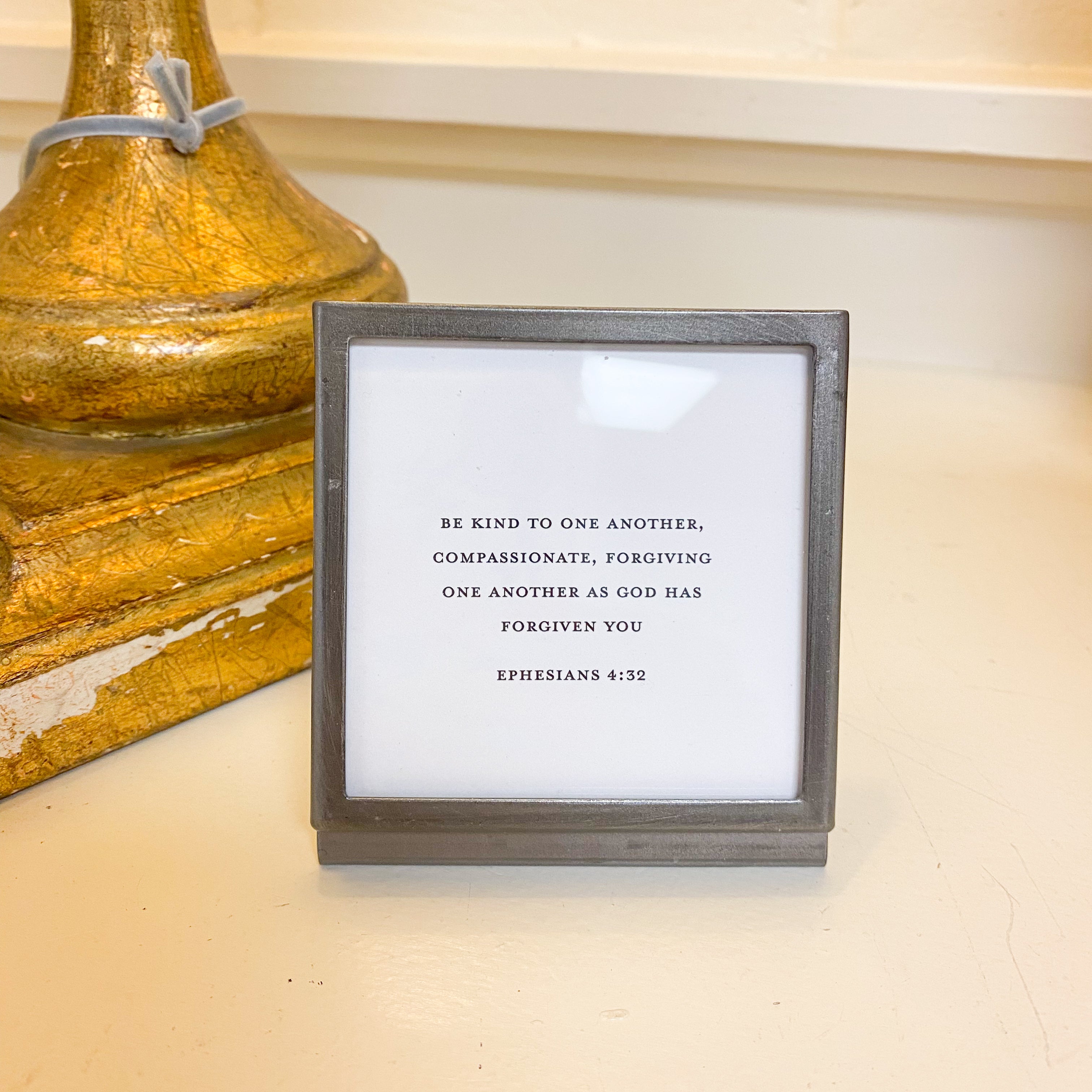 Metal and Glass Frame with Easel and Saying - Gray