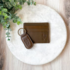 Deer Leather Embossed Keychain Dark Brown 1.35x2.55