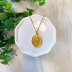 Antique Lady of Lourdes Pendant Straight Bar Chain