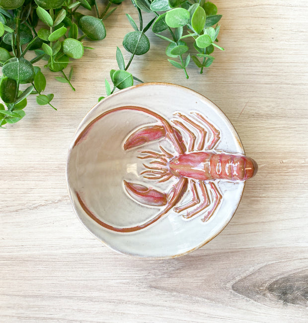 Stoneware Bowl with 3D Crawfish, Reactive Glaze