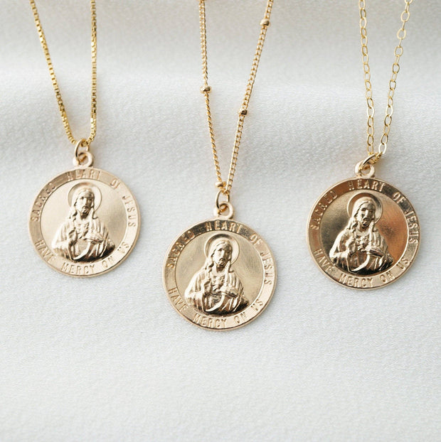 Sacred Heart of Jesus 14K Gold Fill Coin Medallion Necklace