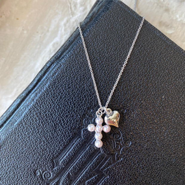 Silver Cross and Heart Necklace