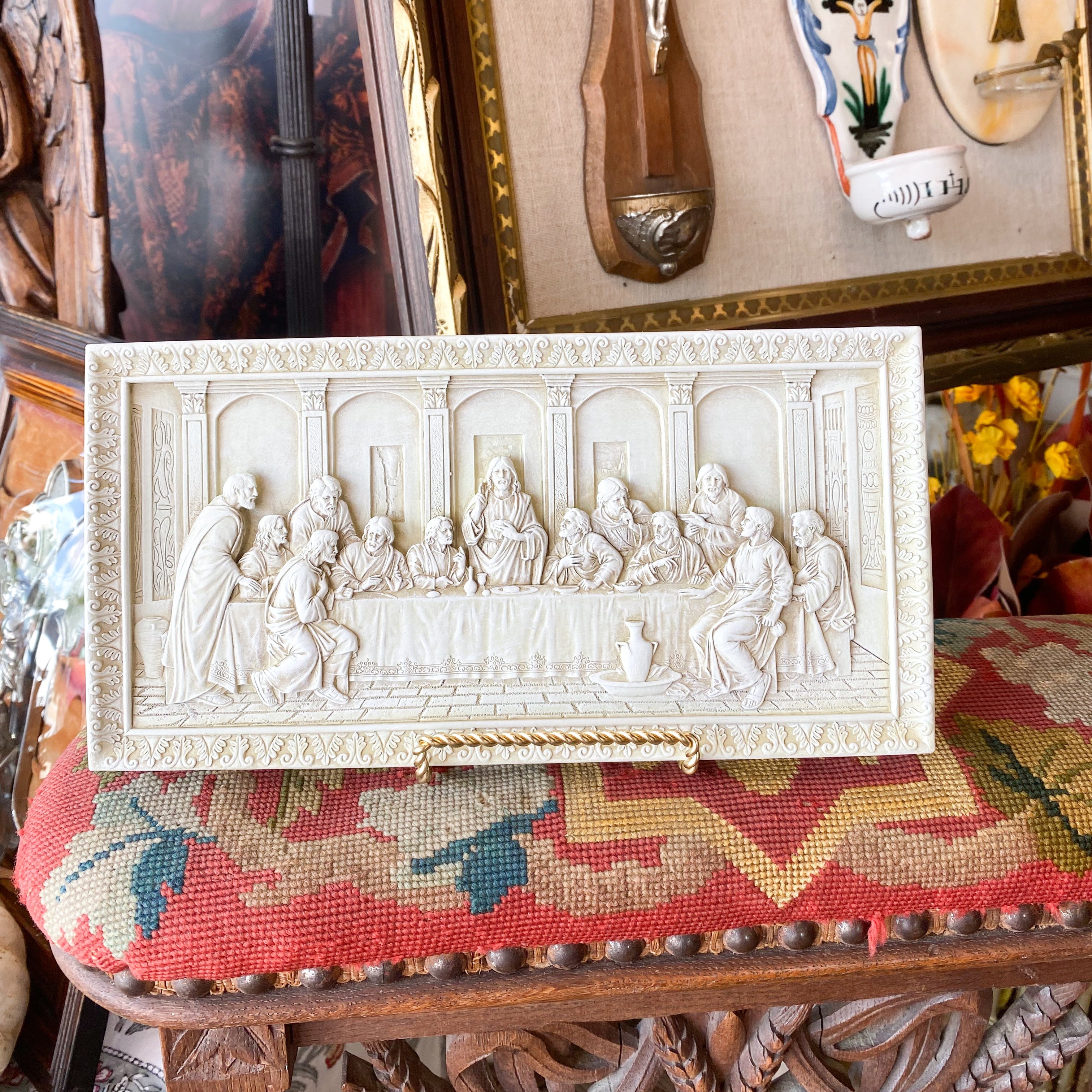 Last Supper Ivory Plaque 10.75"L x 5.5"H