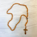 8mm Wood Bead Saint Joseph the Worker Cord Rosary with Photo Centerpiece and Wood Crucifix
