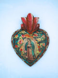 MXH4GD - Mexican Guadalupe Painted Wood Heart Wall Art