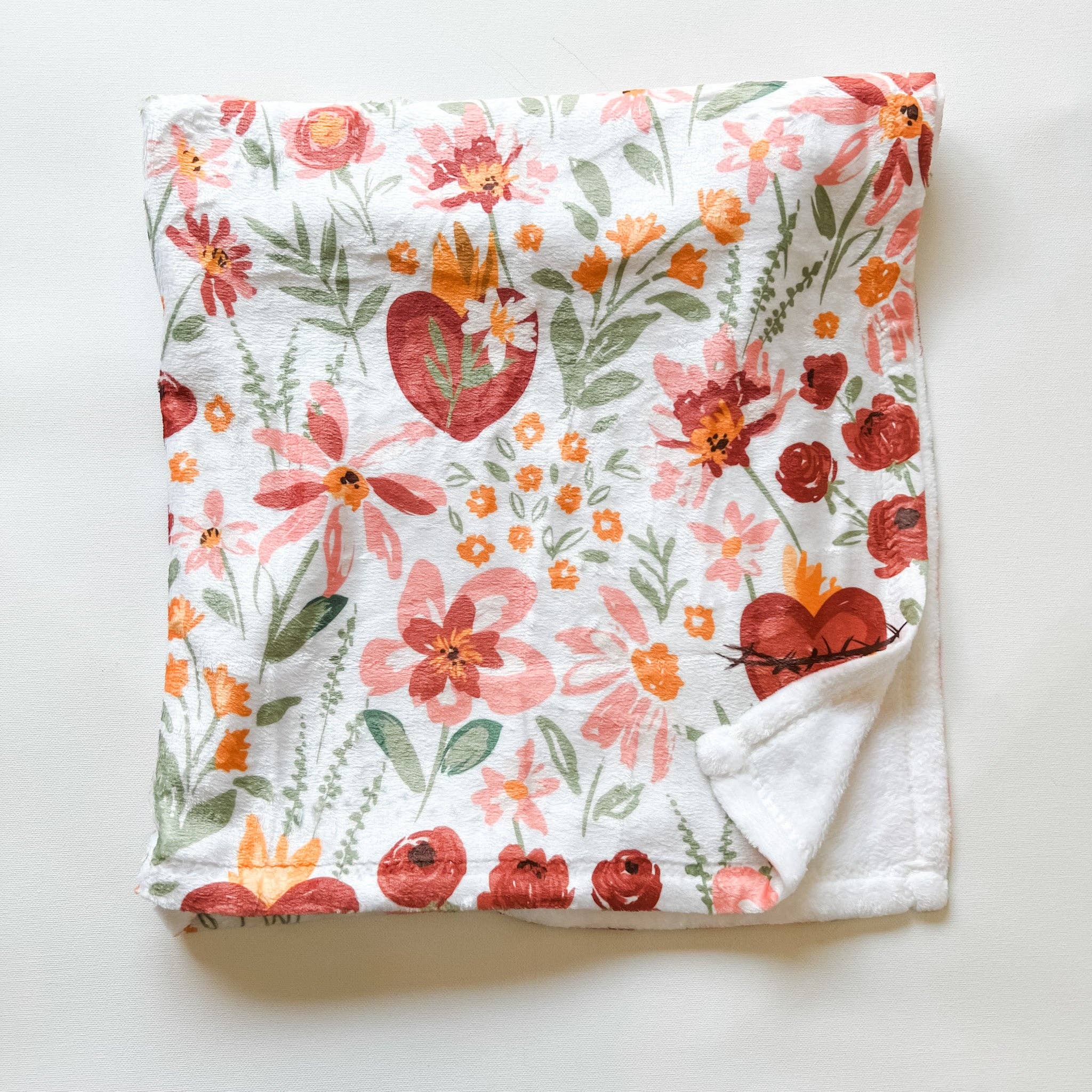 Floral Holy Family Hearts Minky Blanket
