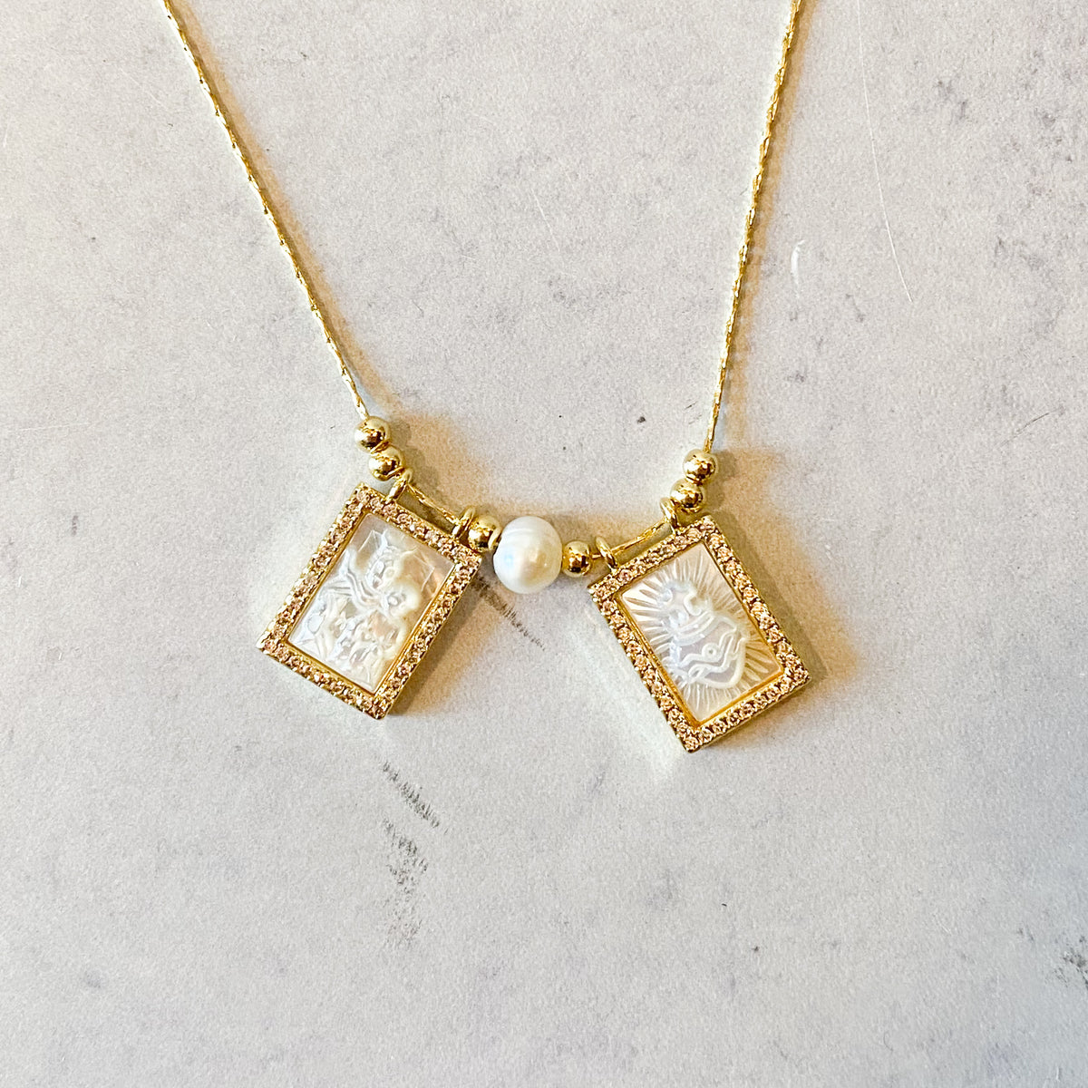 Mother of Pearl Sacred Scapula - Rectangle Pendant Necklace