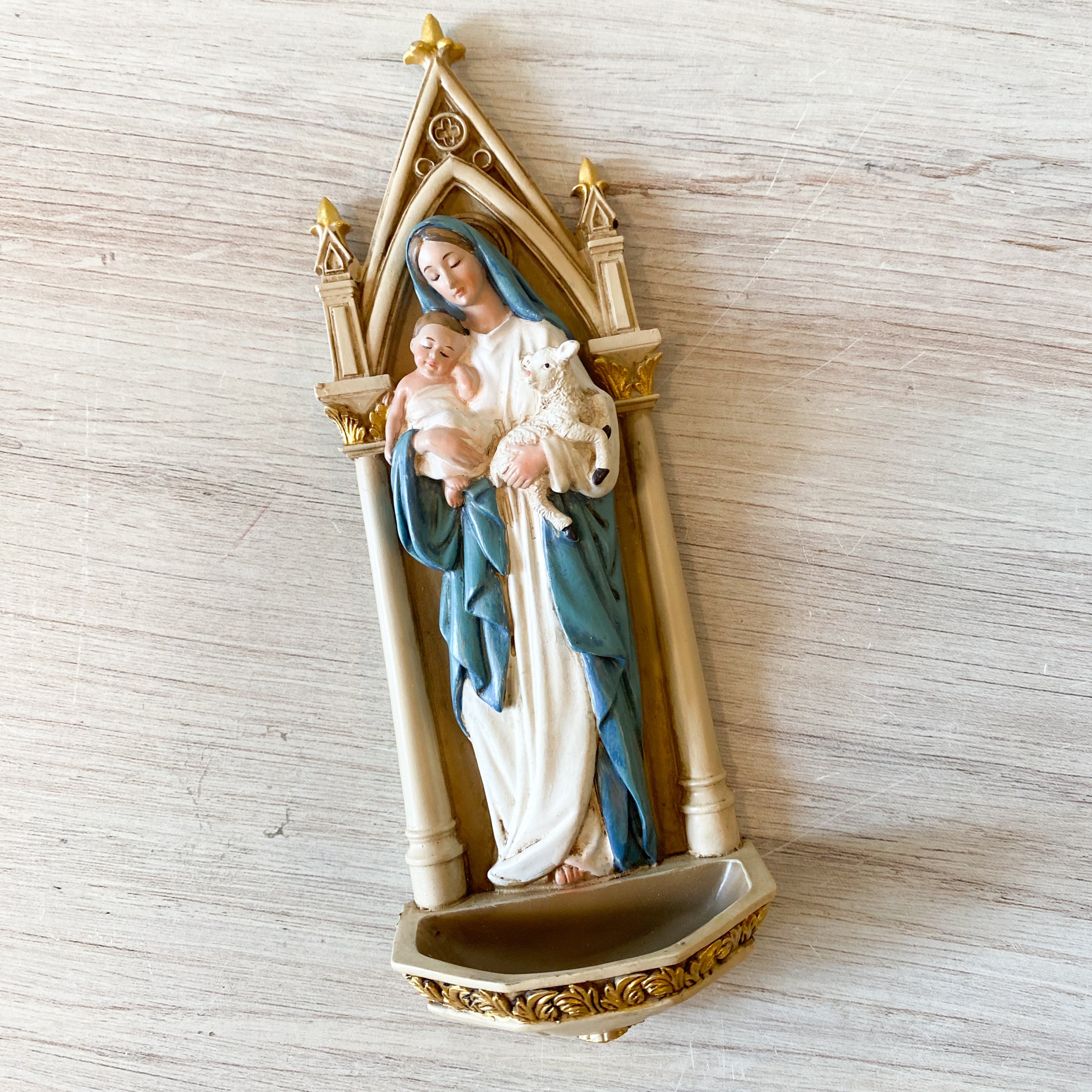 7.75"H Mary with Child Holy Water Font