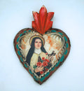 MXH4T - Mexican Painted Wood Heart Sculpture