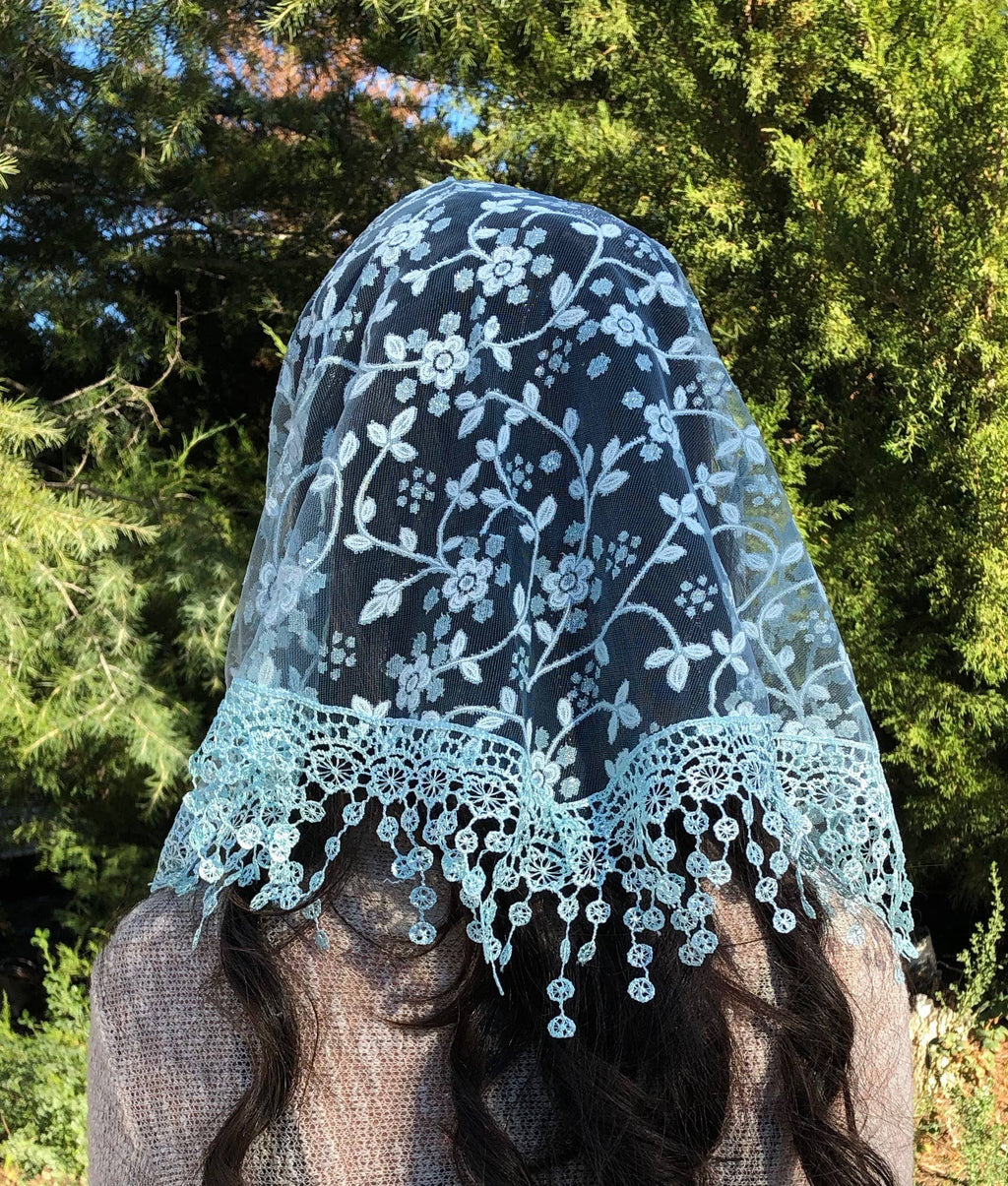 Cherry Blossom Church Veil - BLUE 48″ x 13″    (MOQ 2)