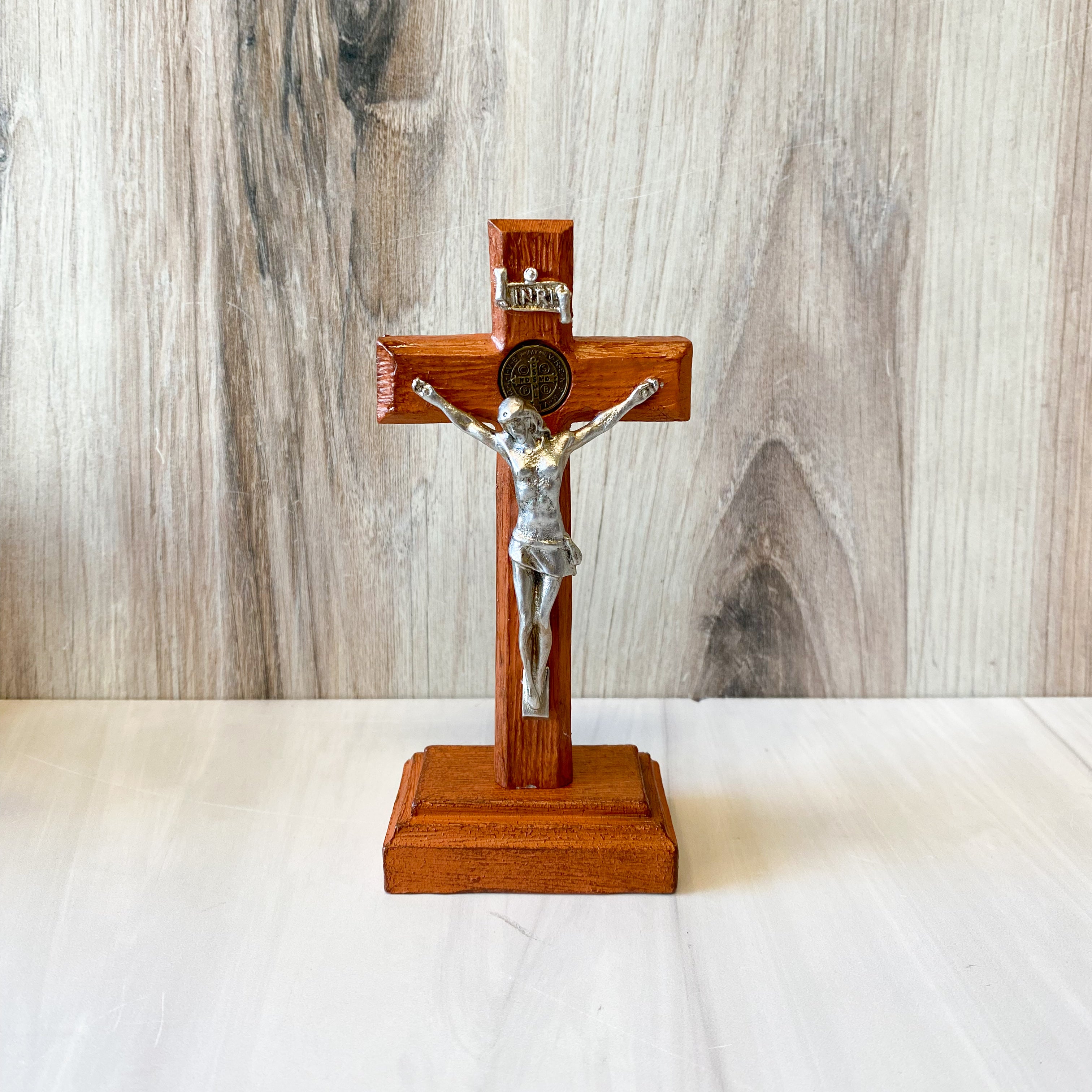 Desk Crucifix - Light Brown