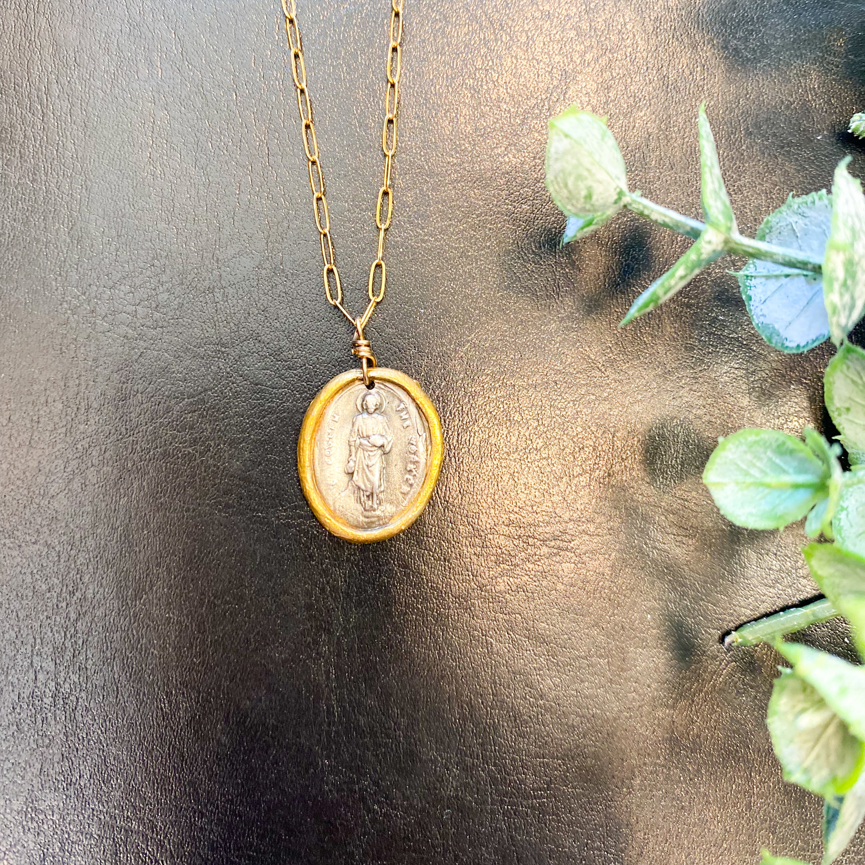 Fine Silver St. Joseph with detail accented with 22k on Gold Filled Chain