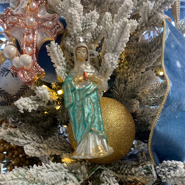 6"H Hand-Painted Glass Mary Ornament w/ Glitter, Multi Color