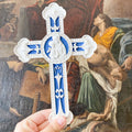Blue and White Madonna and Child Wall Cross 9"