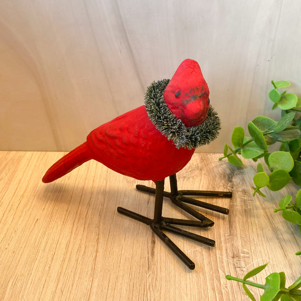 5"L x 4-1/2"H Cast Iron Cardinal w Wreath, 2 Styles