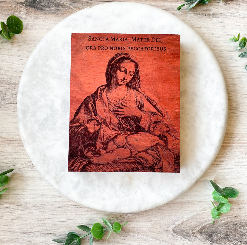 Blessed Mother & Child Engraved Plaque | Catholic Wood Art | Holy Family Devotional Gift
