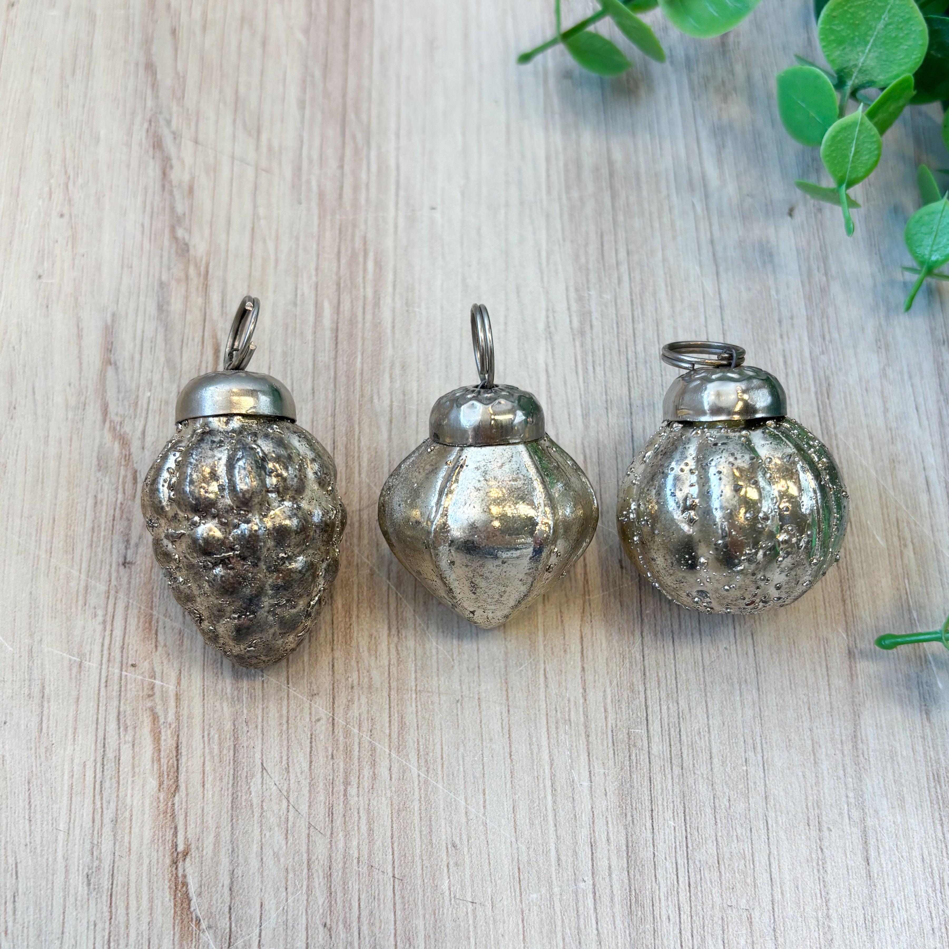 S/36 1"H Embossed Glass Ornaments in Muslin Bag