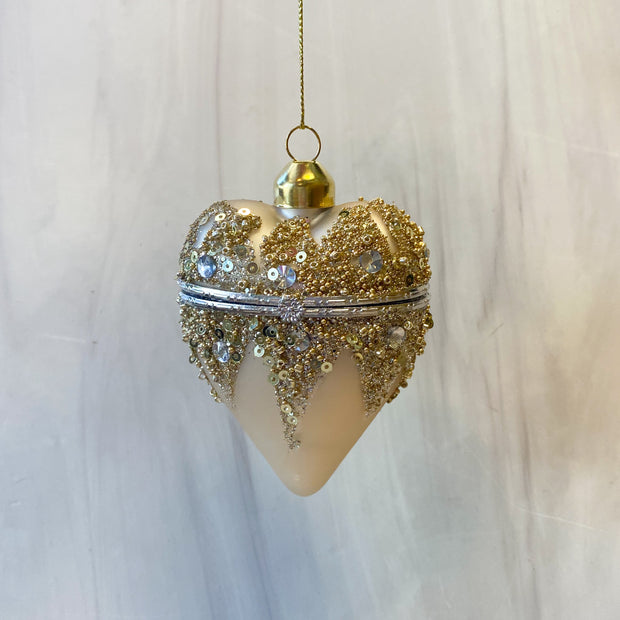 3.5" Champagne Gold Heart Box Ornament